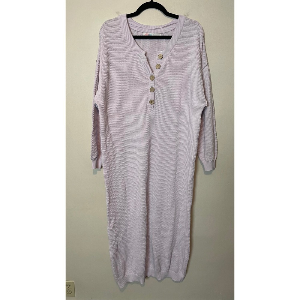 Free People Hailee Sweater Midi Dress Orchid Tint Lavender Cotton Henley Size L - Picture 4 of 8